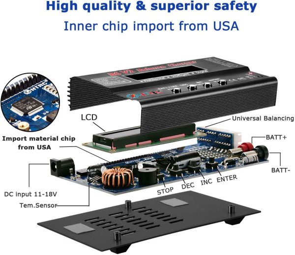 RC Charger 1S-6S LiPo Battery Charger Balance Discharger Digital Battery Pack Charger for NiMH/NiCD/Li-Fe/LiHV/Li-ion Packs with LCD Display Deans Connectors Power Supply(Black) - Image 5