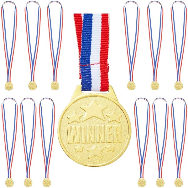 Juvale -Pack Bulk Olympic Style Gold Winner Award Medals with Ribbons for Sports, Competitions, Spelling Bees, Party Favors 1.5 Inches Diameter, 15.3 Inches Ribbon Length - Image 4