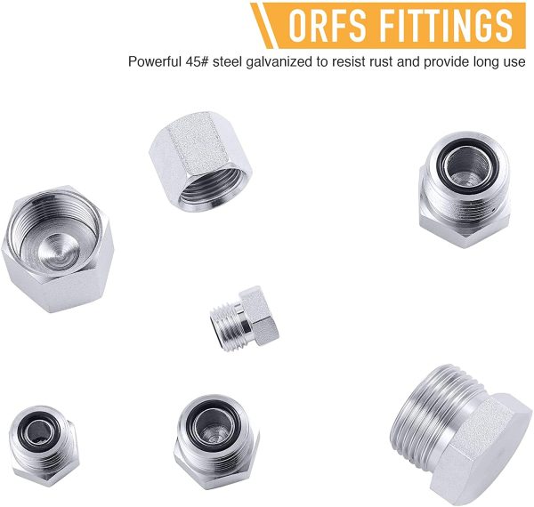 64 Piece ORFS Cap & Plug Kit Hose Tube and Pipe Hydraulic Fitting Set O-Ring Face Seal Cap and Plug Kit Galvanized 45# Steel with Precision Threading Sizes 4 6 8 10 12 16 - Image 6