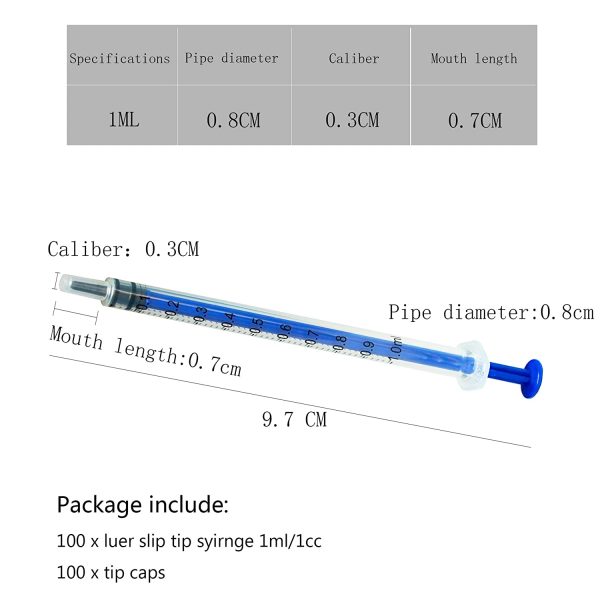 100Pack 1ml 1cc Pipette Syringe with Caps for Scientific Labs and Pet Feeding Multiple Uses Disposable Syringe Tools - Image 4