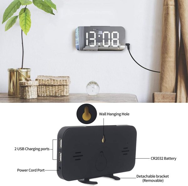 Digital Alarm Clock, Large LED Display, with USB Charger, Snooze Function Dim Mode Wall Hanging Beside Desk Clock for Bedroom (Black) - Image 7