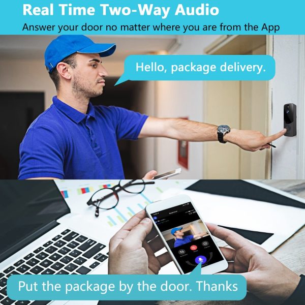 Wireless WiFi Video Doorbell Camera , Door Bell with Human Motion Detection, Night Vision, Battery Powered with2-Way Audio, 166??Wide Angle,IP65 Waterproof ,Lifetime Free Cloud Storage , (Doorbell)