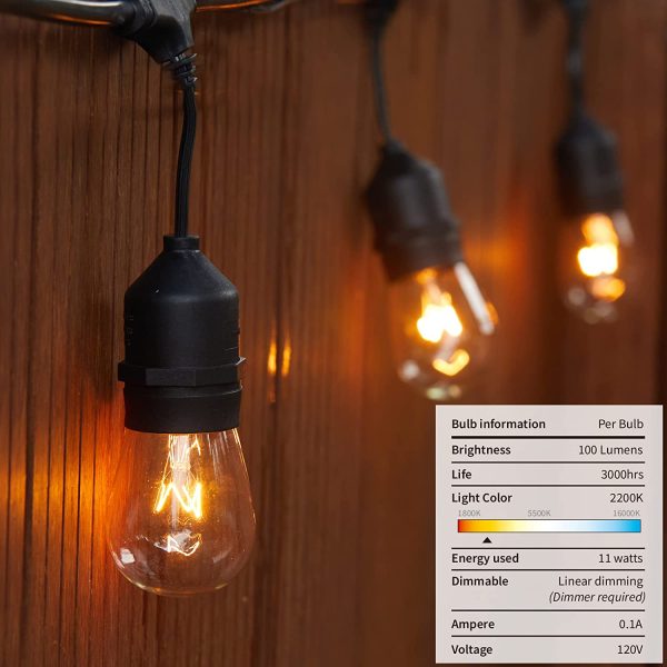 Brightown Outdoor Patio String Lights 48Ft Weatherproof Commercial Grade Hanging Lights with 15 S14 Edison Bulbs, UL Listed Connectable Strand for Backyard Porch Bistro Tent Party, E26 Base, Black - Image 4