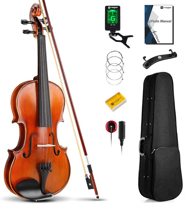 Vangoa Acoustic Violin 4/4, Spruce Top & Ebony Fitting, Solid Wood Violin Outfit for Beginners, 4/4 Full size - Image 2