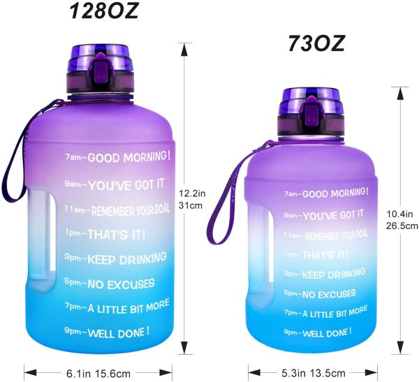 BuildLife Gallon Motivational Water Bottle Wide Mouth with Time Marker/Flip Top Leak Proof Lid/One Click Open/BPA Free/Multiple Sizes & Colors for Fitness Goals