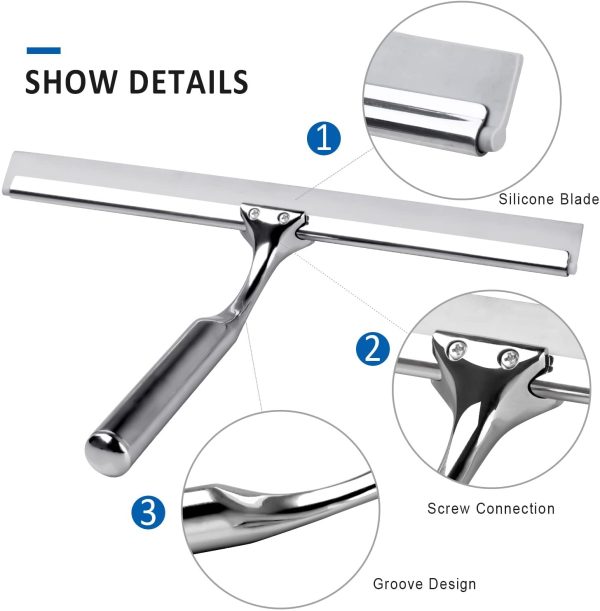 Squeegee Shower,  Plastic Bathroom Shower Squeegee for Shower Doors with Suction Hook Holder Non-Slip Handle, All-Purpose Glass Squeegee for Mirror, Windows and Car Glass, 10 Inches, White - Image 4