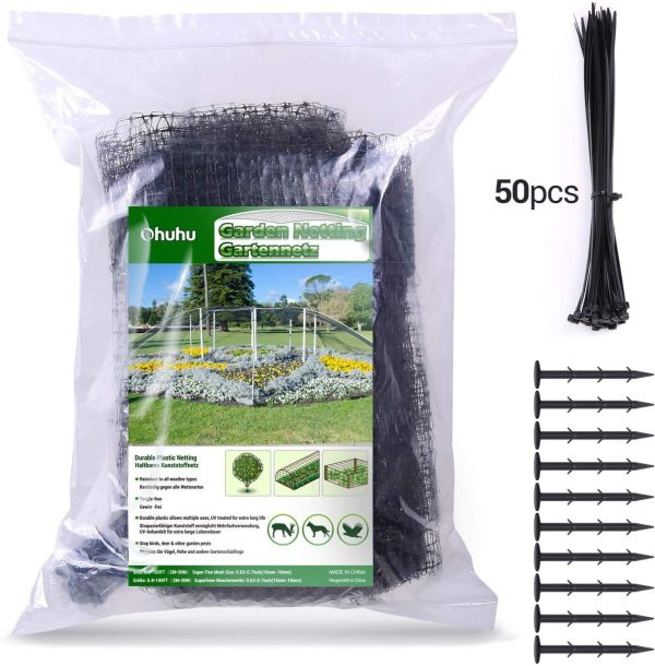 Ohuhu 6.8 x 100 FT Heavy Duty Bird Netting with Cable Ties & Ground Nails, PP Material Anti-Bird Reusable Garden Netting for Fruit, Vegetable, Plant Trees, Plastic Deer Netting Fencing Protection - Image 7