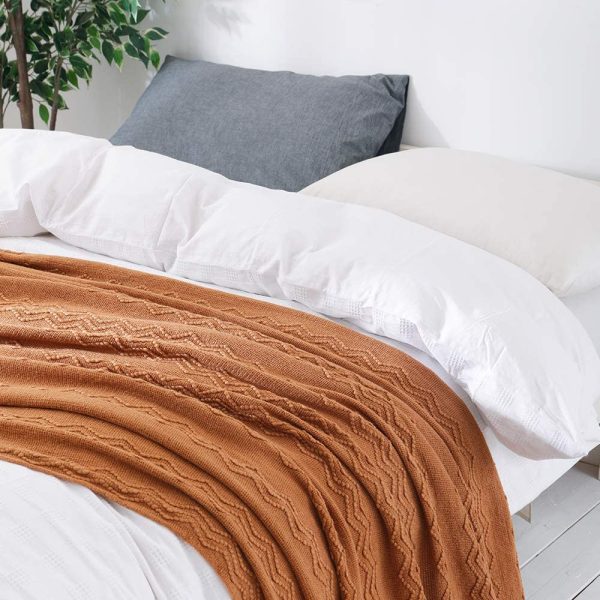 Bourina Throw Blanket Textured Solid Soft Sofa Couch Cover Decorative Knitted Blanket, 50" x 60", Almond - Image 5