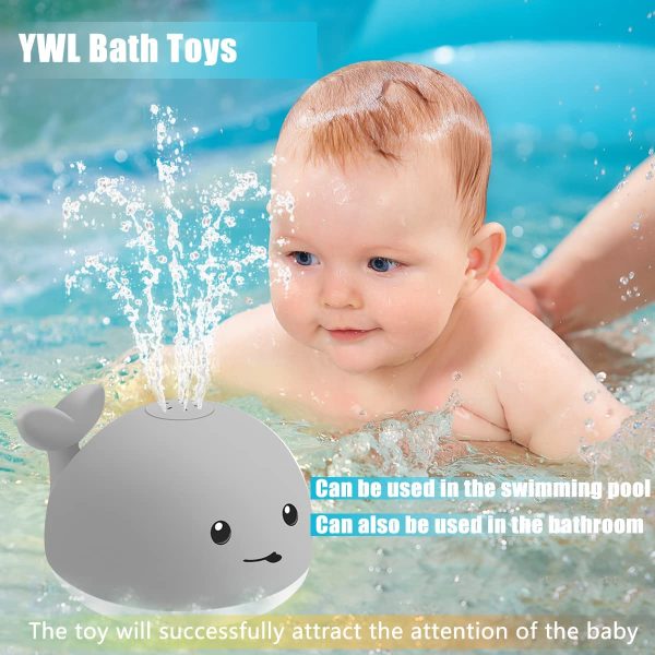 YWL Bath Toys, Bath Toys for Toddlers Water Spray Toys for Kids, Baby Toys Whale Toy Cut Light Up ,Bathtub Toys Spray Water Squirt Toy Whale Water Sprinkler Pool Toys for Toddlers (Gray) - Image 2