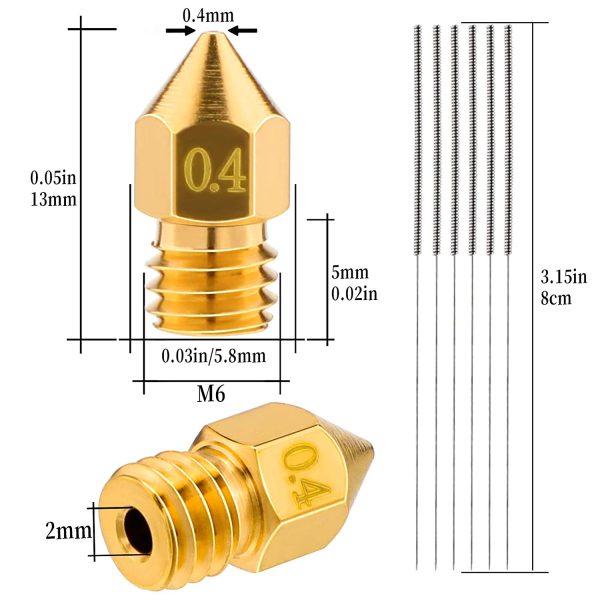 LUTER 3D Printer Nozzle Cleaning Kit, 10PCS 0.4mm 3D Printer Nozzles Extruder Nozzles for MK8 + 5PCS Stainless Steel Nozzle Cleaning Needles + 2PCS Tweezers + 2PCS Wrenches - Image 4