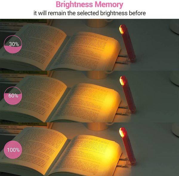 Amber Book Light, USB Rechargeable Book Light for Reading in Bed, 3 Brightness Levels, Blue Light Blocking, LED Clip-on Reading Light for Kids, Bookworms, Pink - Image 6