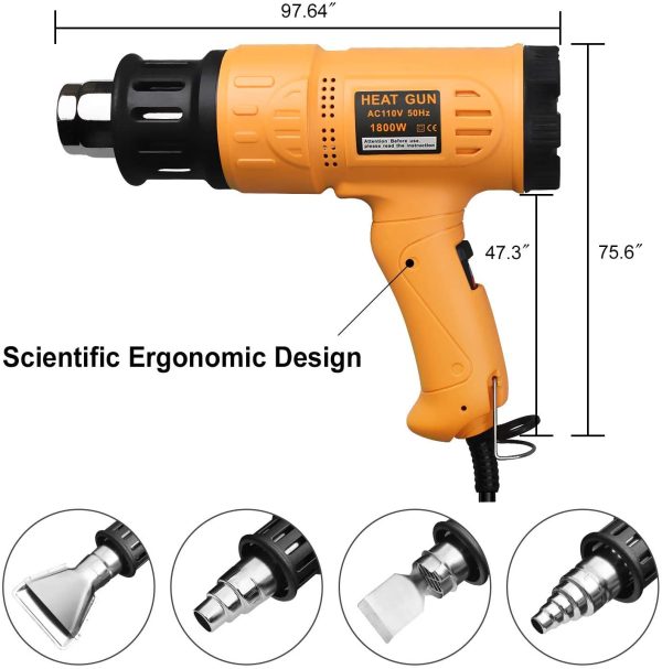 Heat Gun 1800W Heavy Duty Hot Air Gun Kit Variable Temperature Control with 2-Temp Settings 4 Nozzles 122℉~1202℉（50?? 650℃）with Overload Protection for Crafts, Shrinking PVC, Stripping Paint - Image 5