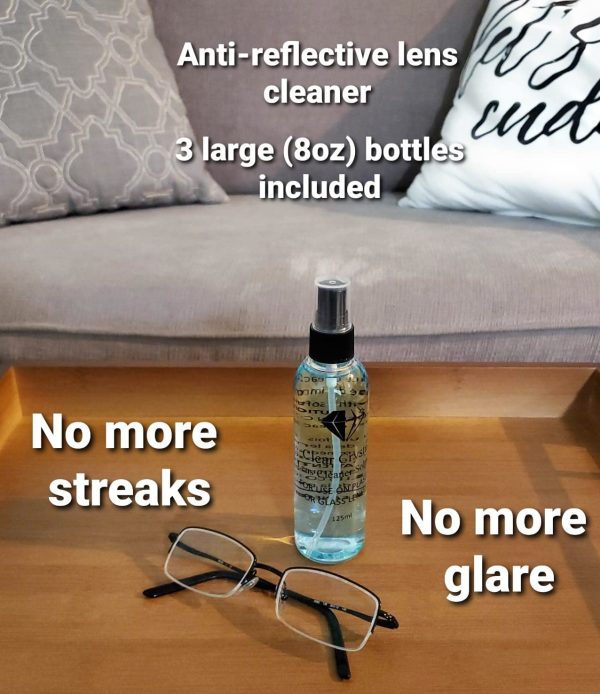 Eyeglass lens cleaning kit - including 3 anti-reflective lens cleaner solutions , 3 microfiber cleaning cloths, a screwdriver key chain including a Philips head and a flat head - by Clear Crystal - Image 5