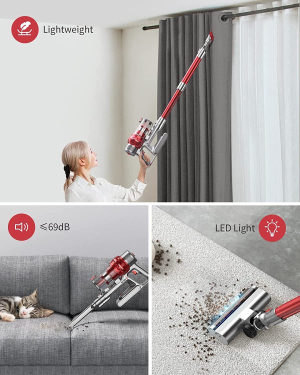 Cordless Vacuum Cleaners, 26KPa Powerful Stick Vacuum, 30min Runtime Lightweight Cordless Vacuum with Extension Tube and Detachable Battery Handheld Vacuum for Carpet/Floor/Pet/Stair - Image 2