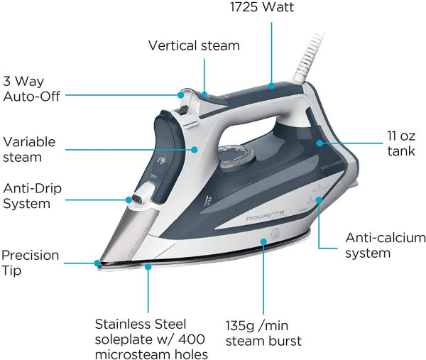 Rowenta Professional DW5280 1725-Watts Steam Iron with Stainless Steel Soleplate, Blue - Image 6