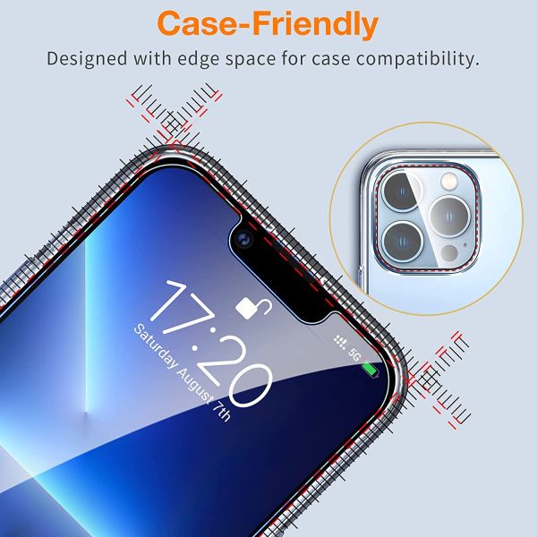 [ 3+3 ] EGV 3 Pack Screen Protector for iPhone 13 Pro Max with 3 PCS Camera Lens Protector, Easy Installation, Anti-Scratch, 9H Hardness Tempered Glass, Case Friendly, HD Screen, Bubble Free, Ultra-Thin - Image 2