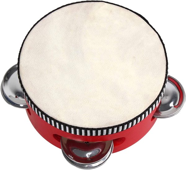 BQLZR 4" Educational Red Musical Tambourine Beat Round Drum Traditional Wooden Natural Skinned Musical Instrument Pack Of One