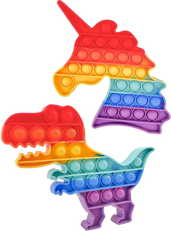 2 Packs Rainbow Pop Silicone Toy Unicorn Dinosaur Push Fidgeting Bubble Sensory Toys Relieve Stress Gadget Anxiety Relief Squeeze School Gift Kids Adult - Image 3