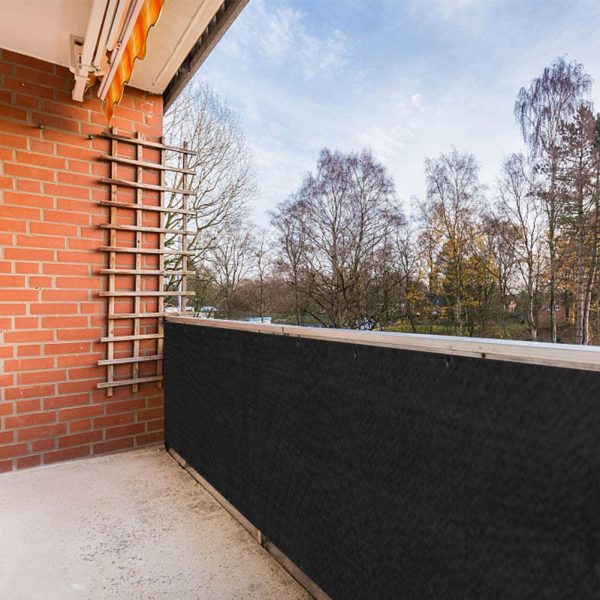 Balcony Privacy Screen Cover Weather Resistant Black UV Protection Balcony Shield Cover with Cable Ties & Ropes (Black) - Image 7