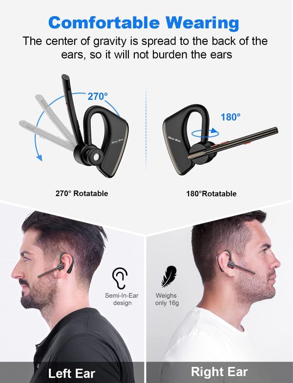 Bluetooth Headset V5.2  24Hrs Talktime Bluetooth Earpiece CVC 8.0 Dual Mic Noise Cancelling Wireless Handsfree Driving Headset with Mic Mute for iPhone/Android/Smartphone/Trucker/Business/Office