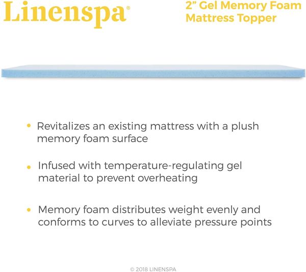 Linenspa 2 Inch Gel Infused Memory Foam Mattress Topper, Full XL - Image 6