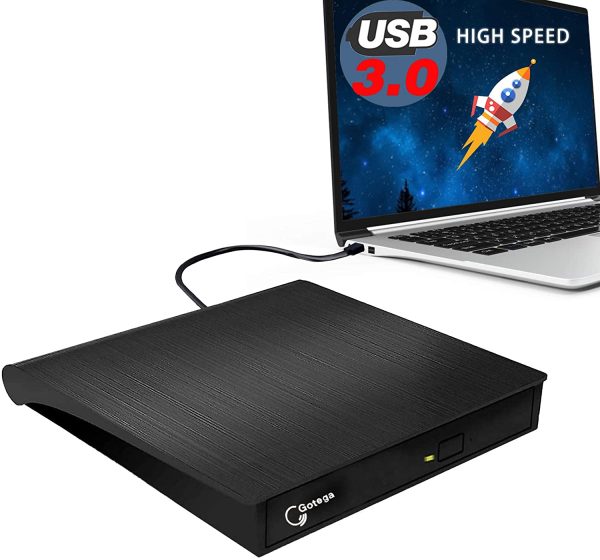 External DVD Drive, USB 3.0 Portable CD/DVD +/-RW Drive/DVD Player for Laptop CD ROM Burner Compatible with Laptop Desktop PC Windows Linux OS Apple Mac Black