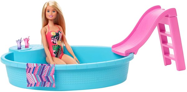 Barbie Doll, 11.5-Inch Blonde, and Pool Playset with Slide and Accessories, Gift for 3 to 7 Year Olds - Image 9