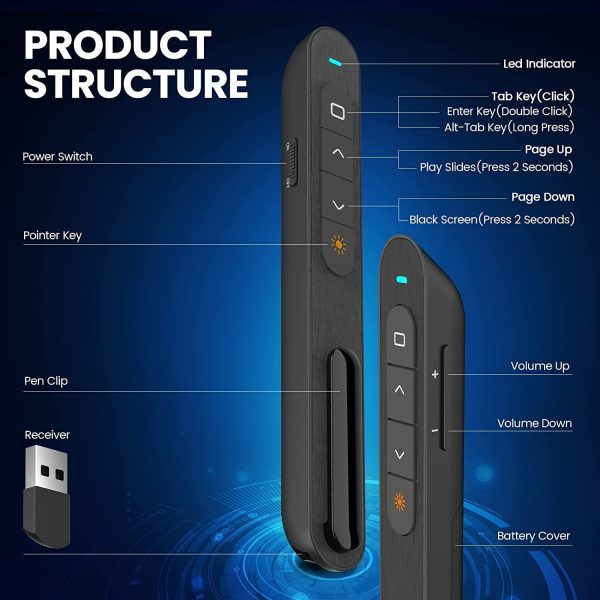 Wireless Presenter, 2.4GHz USB Control Presentation Clicker PPT PowerPoint Remote for Mac, Keynote, Laptop, Google Slides - Support Hyperlink and Volume Control - Image 5