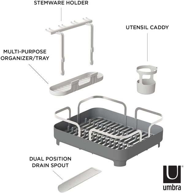 Umbra Holster Dish Rack?M?Molded Plastic Dish Drying Rack with Drainage Spout, Charcoal