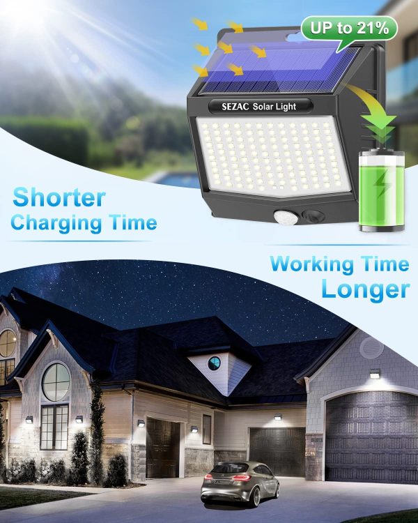 Solar Lights Outdoor, SEZAC [118LED/10Pack] Solar Motion Sensor Light Outdoor , Wireless IP65 Waterproof Solar Lights , 3 Modes Efficient Solar Light Outdoor for Garden Garage Yard - Image 2