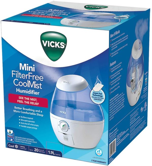 Vicks VUL520WC Filter-Free Ultrasonic Cool Mist Humidifier, Mini/Small Humidifier for Baby, Bedroom, Office Desk, 1.9L/0.5Gal - Image 5