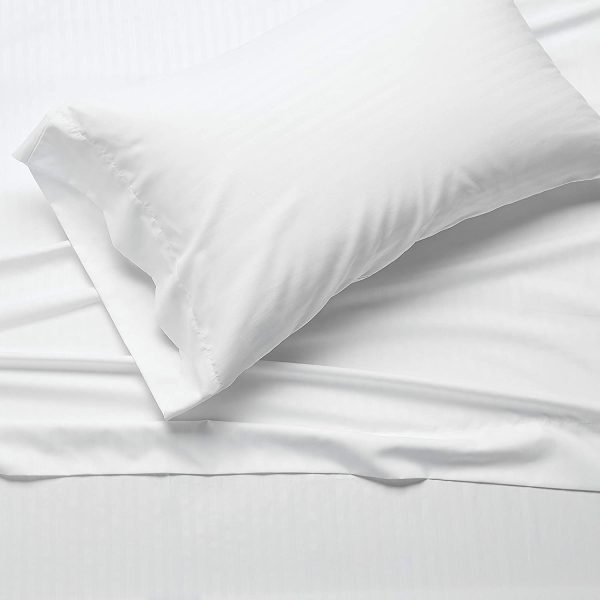 AmazonBasics Deluxe Striped Microfiber Bed Sheet Set - Twin Extra-Long, Bright White - Image 5