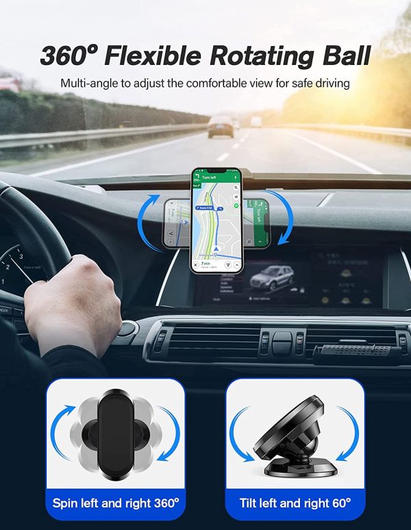 Car Phone Holder[2 Pack] Magnetic Phone Holder Car,Cell Phone Holder Car 360 Adjustable, Support Cellulaire Auto Dashboard car Mount Fits Samsung iPhone etc All Smartphones - Image 5