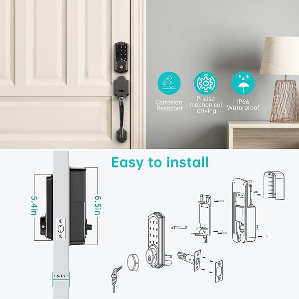 [2022 Newest Version] Keyless Entry Door Lock Deadbolt, Smart Lock Front Door, Electronic Door Locks with Keypads, Digital Auto Lock Bluetooth Smart Door Locks for Homes Bedroom - Image 4