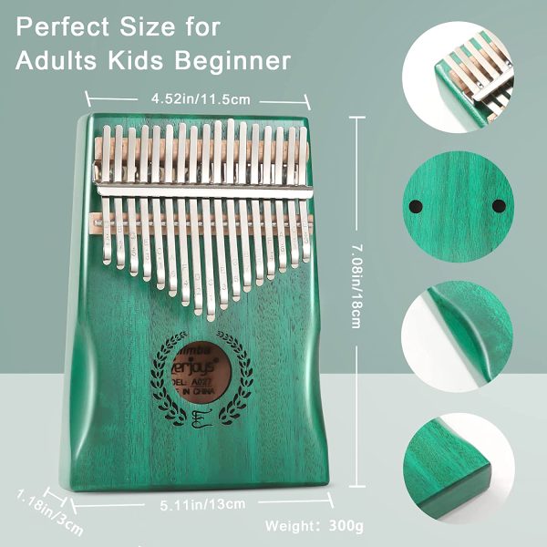 Thumb piano Portable Kalimba 17 Keys - Finger Piano with Protective Case, Fast to Learn Songbook, Tuning Hammer (17 keys, Green) - Image 4