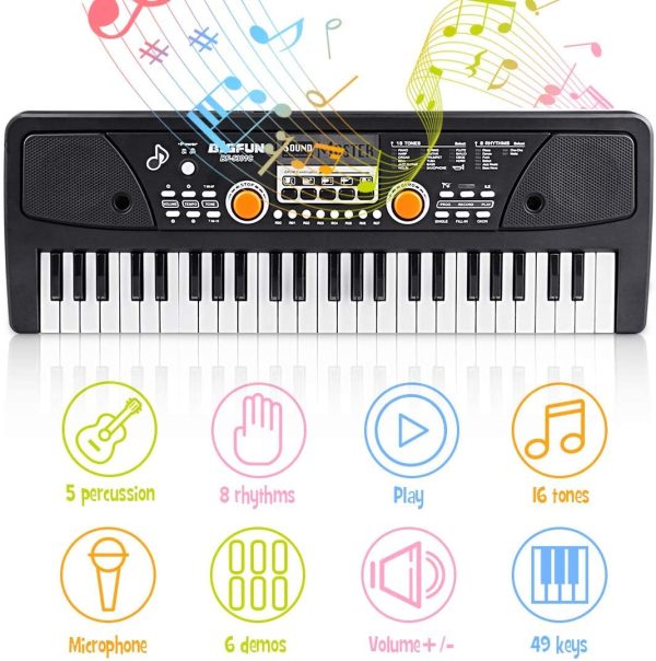 Kids Keyboard 49-Key Kids Piano Keyboard with Microphone Multi-Function Piano for Kids Birthday Gift 20.86 Inch (Black) (49keys) - Image 4