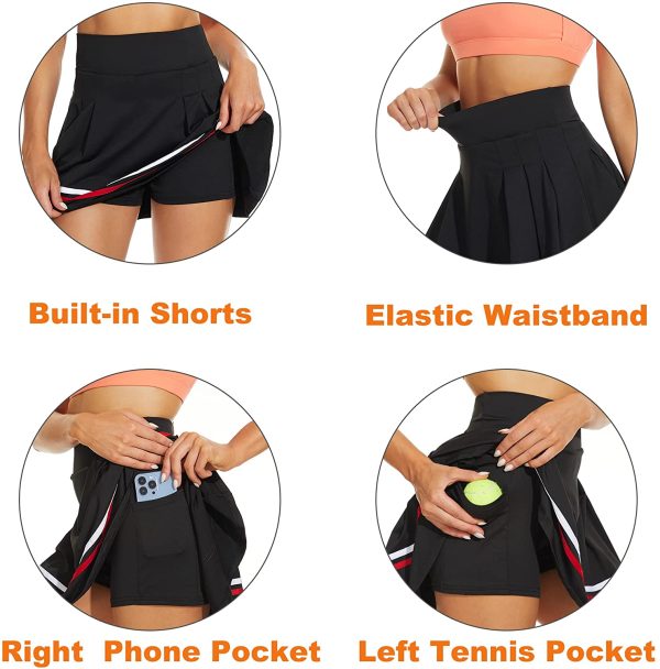 Betaven Pleated Tennis Skirts for Women with Pockets Athletic Running Golf Skirt Shorts - Image 3