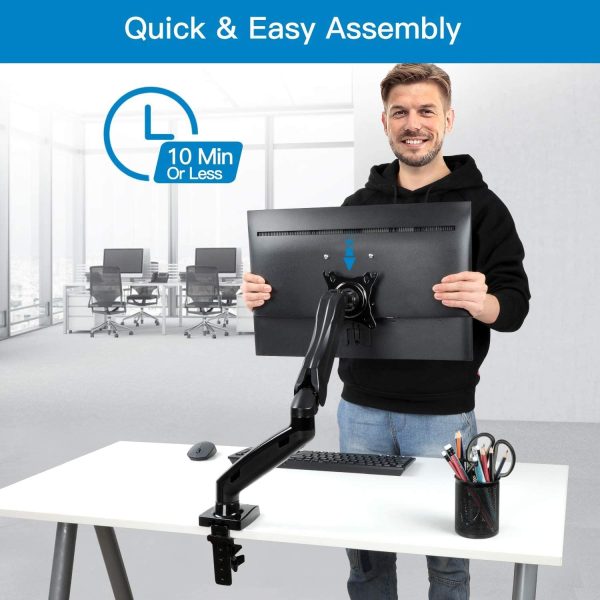 Single Monitor Desk Mount, Adjustable Monitor Mount Desk Stand, Monitor Stand with Clamp and Grommet Base - Fits 17 to 27 Inch LCD Computer Screen Monitors 4.4 to 14.3lbs - Image 6