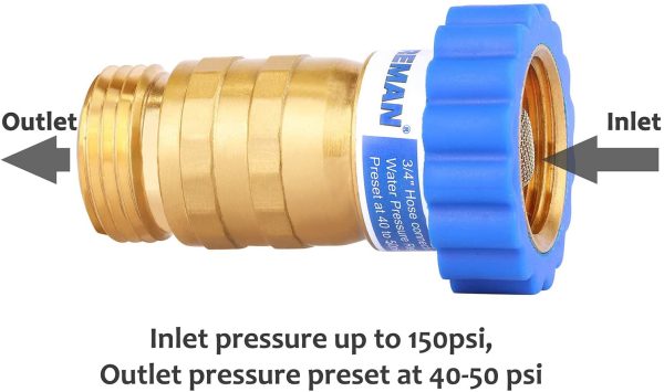 Measureman Lead-Free Brass, Water Pressure Regulator, Pressure Reducer for Camper, Trailer, RV, Garden, Plumbing System, 40-50 psi, 3/4"Hose - Image 4