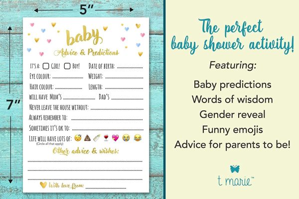 T Marie 40 Baby Shower Game Advice Cards - Baby Prediction, Wisdom and Advice for Mommy to Be - Perfect for Gender Neutral Showers and Girl Boy Gender Reveals - Image 5