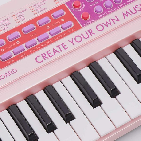 Kids Keyboard 37 Keys Kids Piano Keyboard Girls Multi-Function Piano Pink Organ Educational Light up Keyboard with Microphone for Kids Girls Toddlers Toys 16.5Inch - Image 2