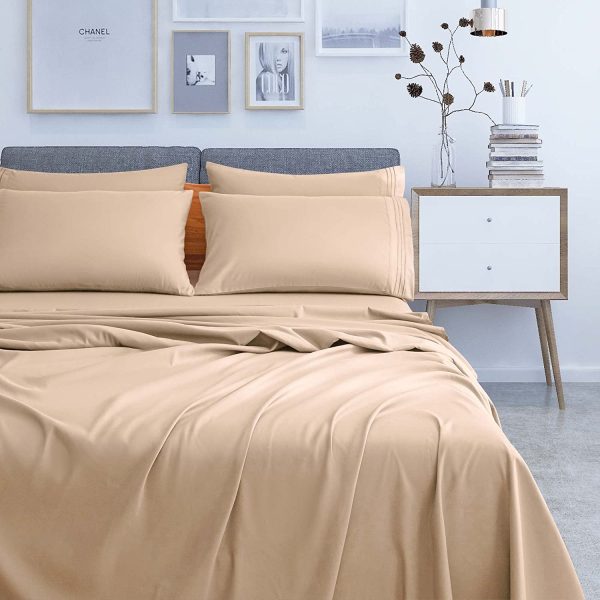 Sheets Set-6 Piece Full Bed Sheet Sets,Microfiber 1800 Thread Count Sheets Set,Deep Pocket -Easy Fit - Breathable & Soft Cooling Sheet Sets(Full,Beige) - Image 3