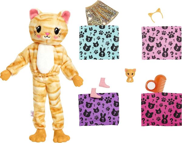 Barbie Cutie Reveal Doll with Kitty Plush Costume & 10 Surprises Including Mini Pet & Color Change, Gift for Kids 3 Years & Older