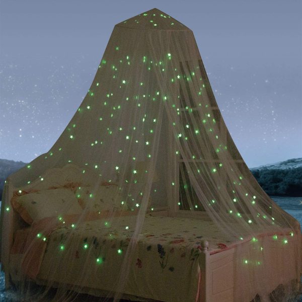 Bed Canopy with Fluorescent Stars Glow in Dark for Baby, Kids, Bed Netting Use to Cover The Baby Crib, Kid Bed, Girls Bed Or Full Size Bed, Fire Retardant Fabric - Image 2