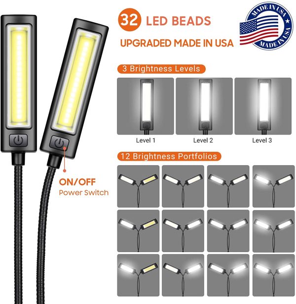 CAHAYA 32 LED Beads Made in USA,Music Stand Light,Reading Lamp in Bed,With Soft Silicone Padded Clamp,3 Lighting Modes 12-Level Brightness,Dual Necks Light up 2 Full Pages,Book Light,Travel Light,Perfect for Bookworms,Kids,Piano Player,USB and AAA Battery Operate,USB Cord Incl CY0243 - Image 7