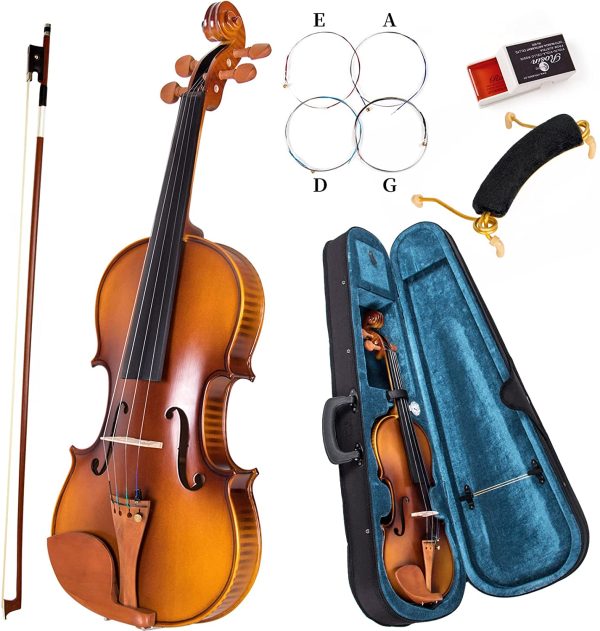 AKLOT Full Size Violin,4/4 Solid Maple Fiddle Acoustic Violin Kit for Beginners with Hygrometer Rod Shoulder Drag Rosin Strings Hard Case