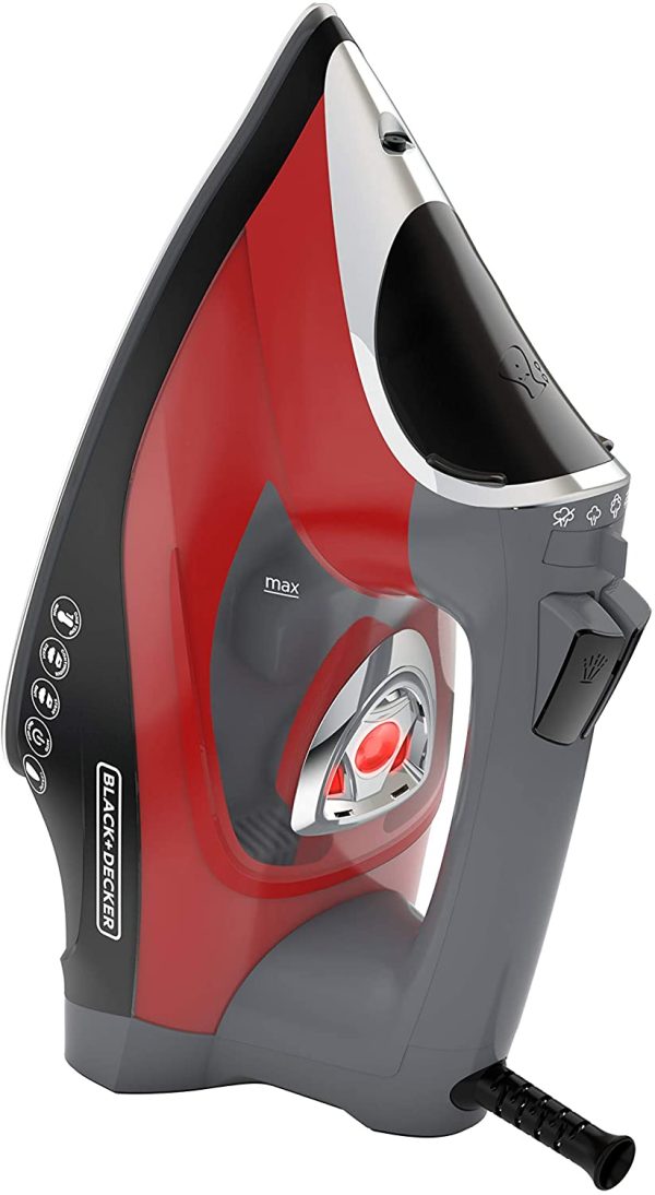 BLACK+DECKER D3500 Advanced Temperature Iron with Variable Steam Controls and One Heat Setting for All Fabric Types Nonstick Ceramic Soleplate Red/Black - Image 3