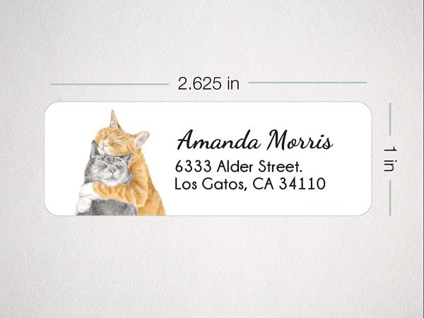 Cuddling Cat Personalized Address Labels for Envelopes, 120 Stickers, Self-adhesive, Wedding Gift For Cat Couples, Keepsake, Wedding Return Address