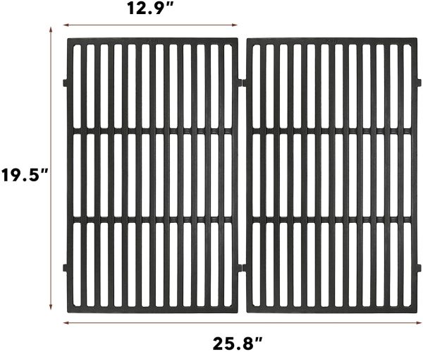 Utheer 7524 19.5 Inches Cast Iron Cooking Grid Grates for Weber Genesis E-310/ E-320/ E-330, Genesis S-310/ S-320/ S-330, Genesis EP-310/ EP-320/ EP-330 Gas Grill, Replaces for Weber 7524/7528 - Image 2