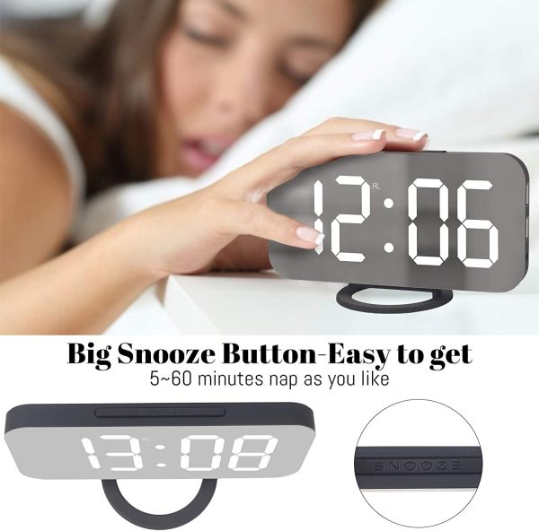 Digital Alarm Clock, Large LED Display, with USB Charger, Snooze Function Dim Mode Wall Hanging Beside Desk Clock for Bedroom (Black) - Image 8